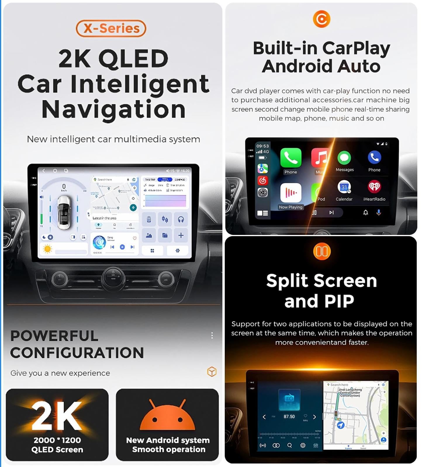 Android 14 Autoradio Double Din per Volkswagen Golf 7 2012-2020, Schermo QLED 2K HD 9 Pollici Lettore Multimediale Auto, Carplay Wireless/Bluetooth 5.0/FM AM DAB+, RDS/DVR & CAM(X40plus)