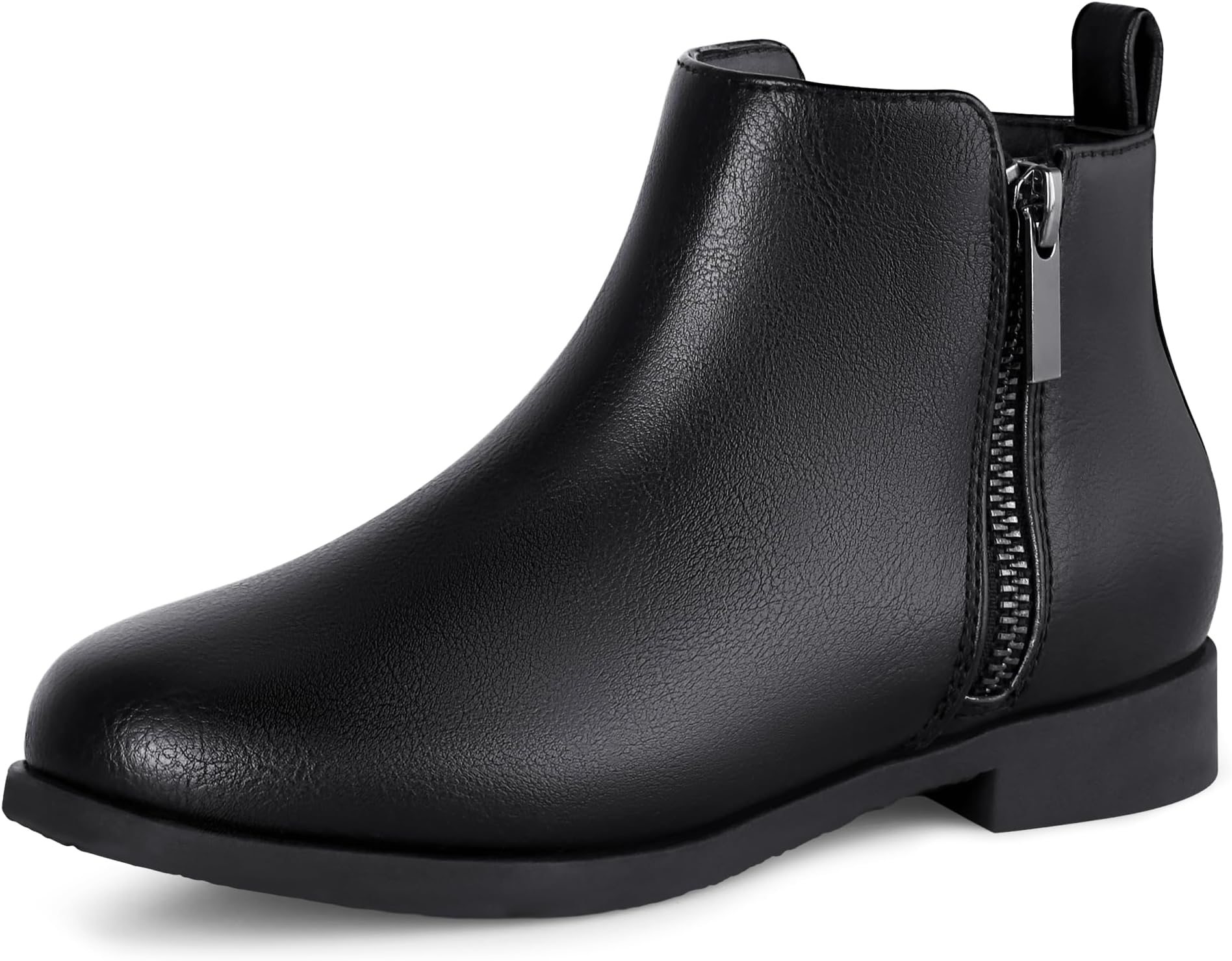 Girls Boots Kids Ankle Boots Zipper School Shoes Elegant Big Kid Fashion Winter Boots Zip-up Short Flat Bootie for Junior/Yourth Black with Fur UK12