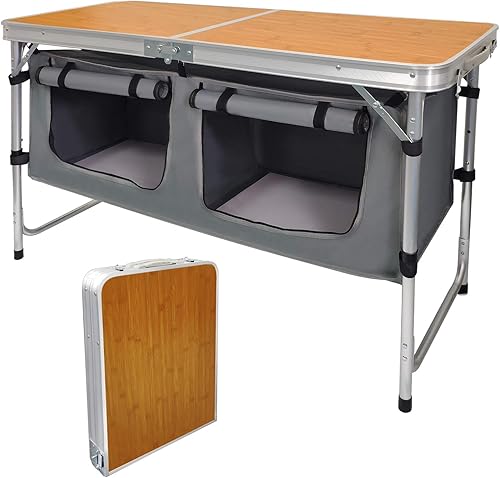 Mesa plegable de aluminio para acampar con patas ajustables para viajes al aire libre, playa, patios, barbacoas, fiestas y picnic mesa plegable