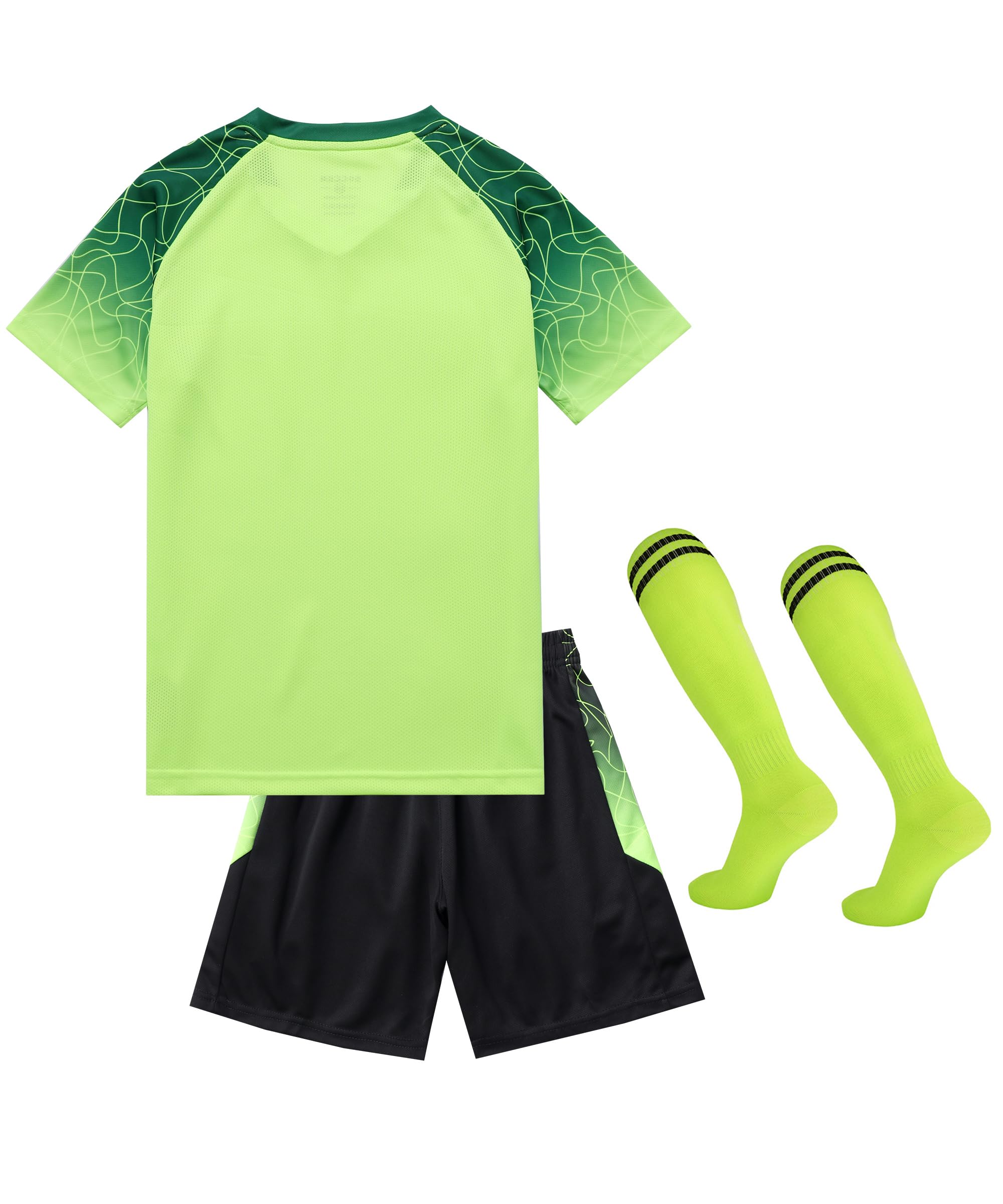 Hiheart Boys Soccer Set Football Team T-shirt and Shorts with Socks Green 7-8