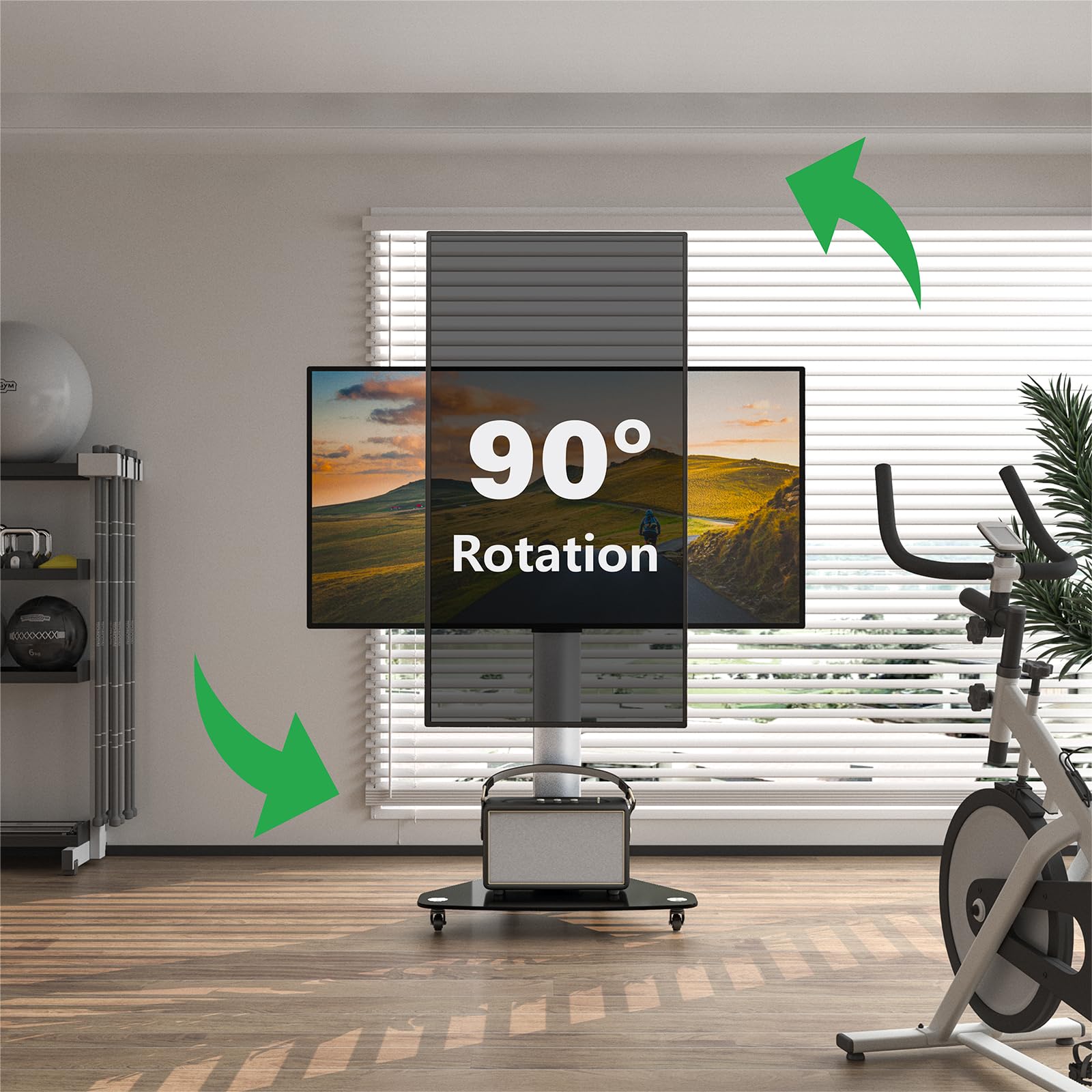 Proton 100 mobiler TV Ständer, rotierbar, Steckdosen, USB-Ports, Höhe VESA 135cm, Hoch- Querformat 32-75 Zoll 40 kg Alu Schwarz