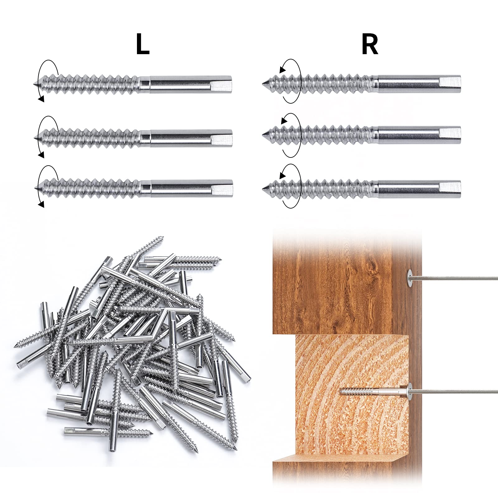 Muzata Invisible Handed Thread Swage Lag Screws Left & Right