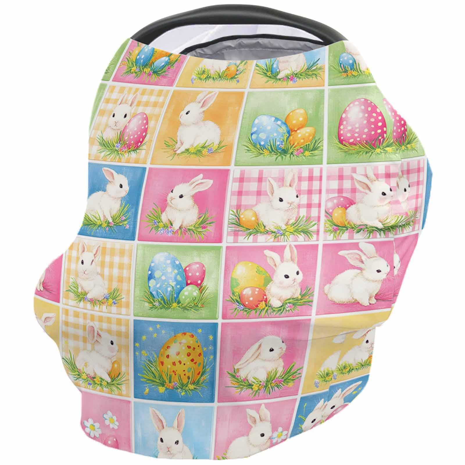 Nursing Cover for Breastfeeding Scarf, Pink Plaid Easter Bunny Resurrection Egg Baby Car Covers Super Soft Multi Use for Canopy Shopping Cart Cover Blanket Stroller Cover