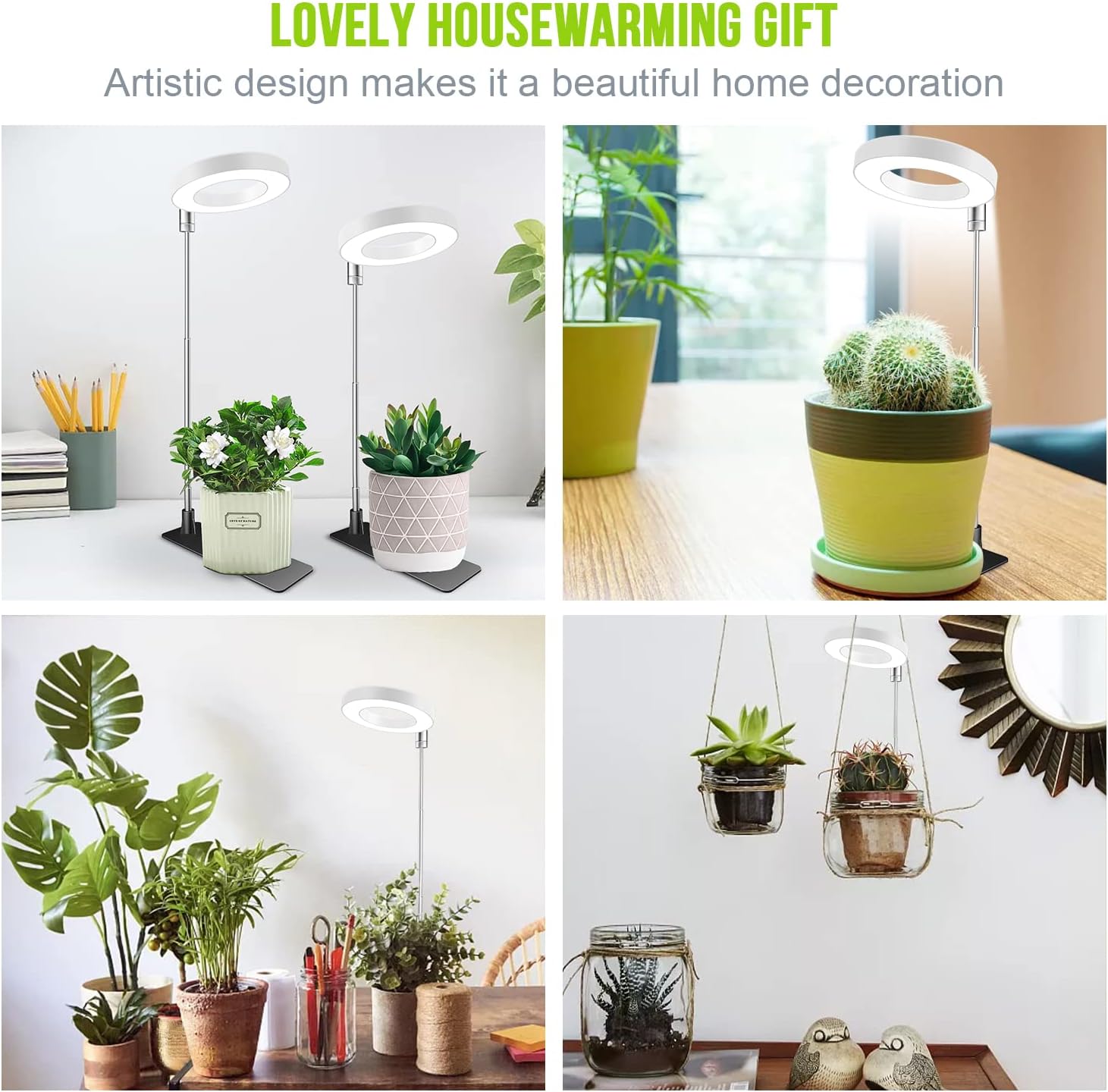 Grow Lights for Indoor Plants, 48 LEDs Full Spectrum Halo Plant Grow Light, Height Adjustable Growing Lamp with Detachable Base, 3/9/12Hrs Timer, 10 Brightness, 3 Color Modes, 5 Pack