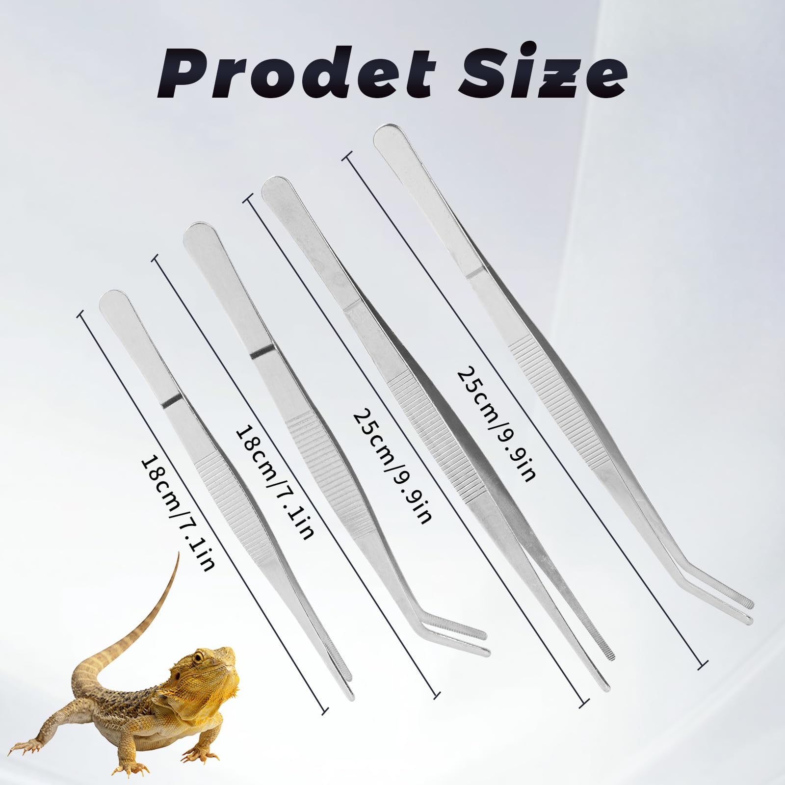 SLSON 4Pcs Reptile Long Feeding Tongs (18cm + 25cm) Stainless Steel Straight & Curved Tweezers - Image 2
