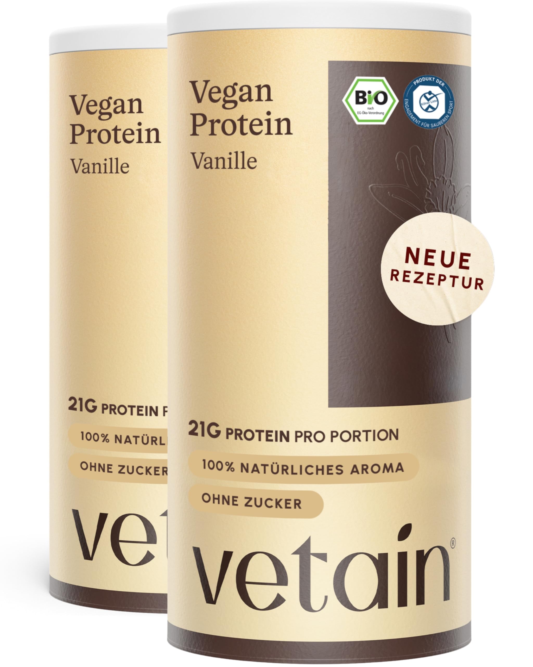 VETAIN Veganes Proteinpulver Vanille - 21g Eiwei - Ohne knstliche  Sungsmittel - Bio Protein Pulver - 4 Proteinquellen fermentiert Erbsen -  ...