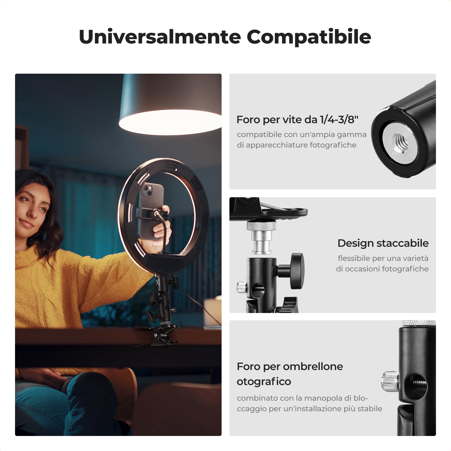 K&F CONCEPT Supporto per metallo resistente per impieghi gravosi Staffa per riflettore Fotografia, supporto per riflettore di accordabile 180 °&360°per sfondo flash, adattatore a vite da 1/4-3/8