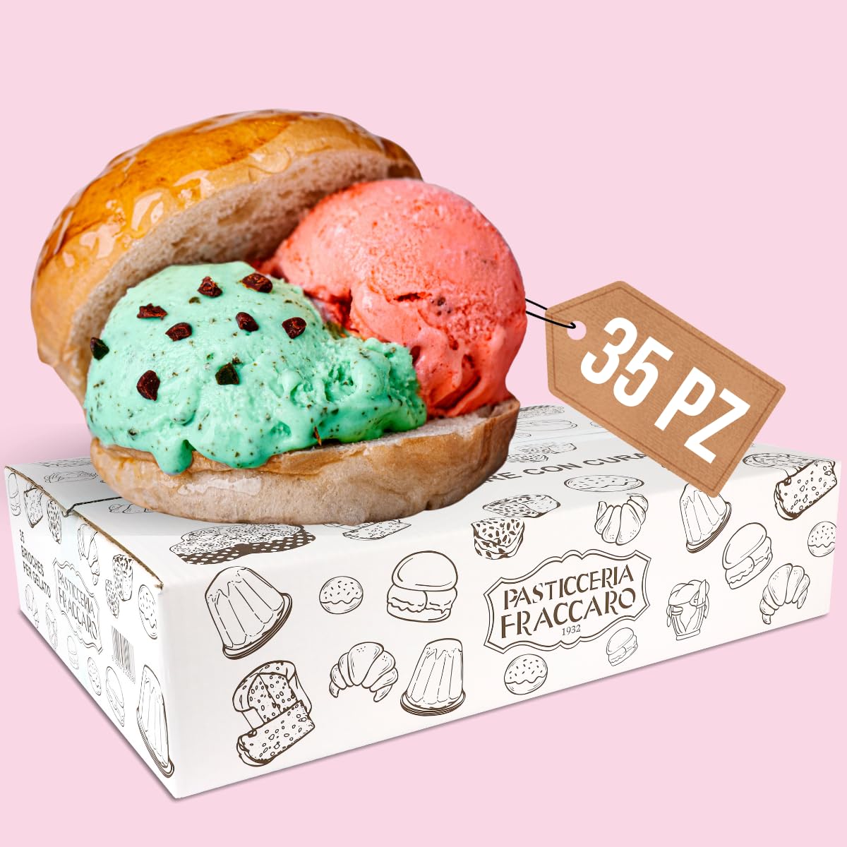 Pasticceria Fraccaro Brioche per Gelato (Confezione 35 pz) - Lievitate Naturalmente con Solo Lievito Madre, Ideali anche Farcite con Marmellate e Creme Dolci