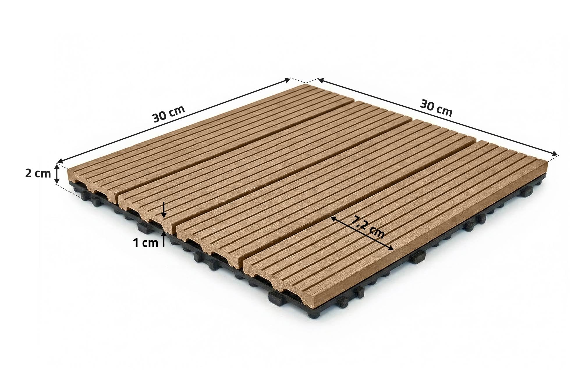 Casanoov Lot de 30 dalles clipsables terrasse en composite SERRA teck rainuré 30x30cm