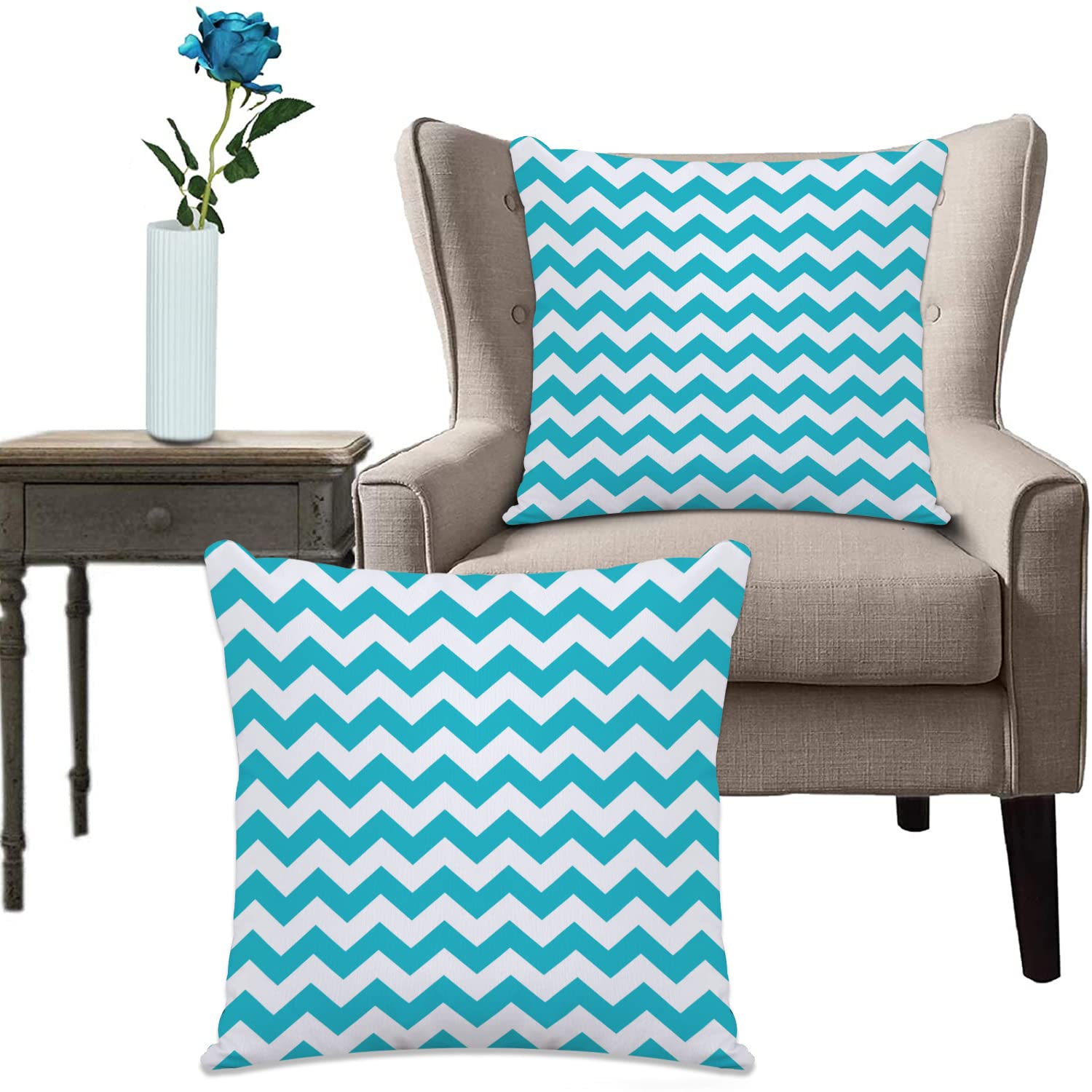 Throw Pillow Case Home Decorative,White Blue Turquoise Chevron Zigzag Striped Pattern Abstract Chic Classic Colors Contempo,Living Room Bedroom Sofa Cushion Covers Decorative Square Throw Pillow Cover