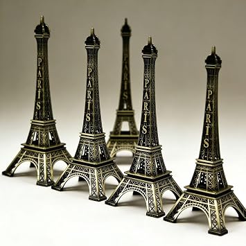 5pcs Eiffel Tower Statue, 3 Inch Mini Eiffel Tower Figurine Metal Architecture Ornament for Souvenirs, Cake Table Decor, Gifts, Party, Home Decoration