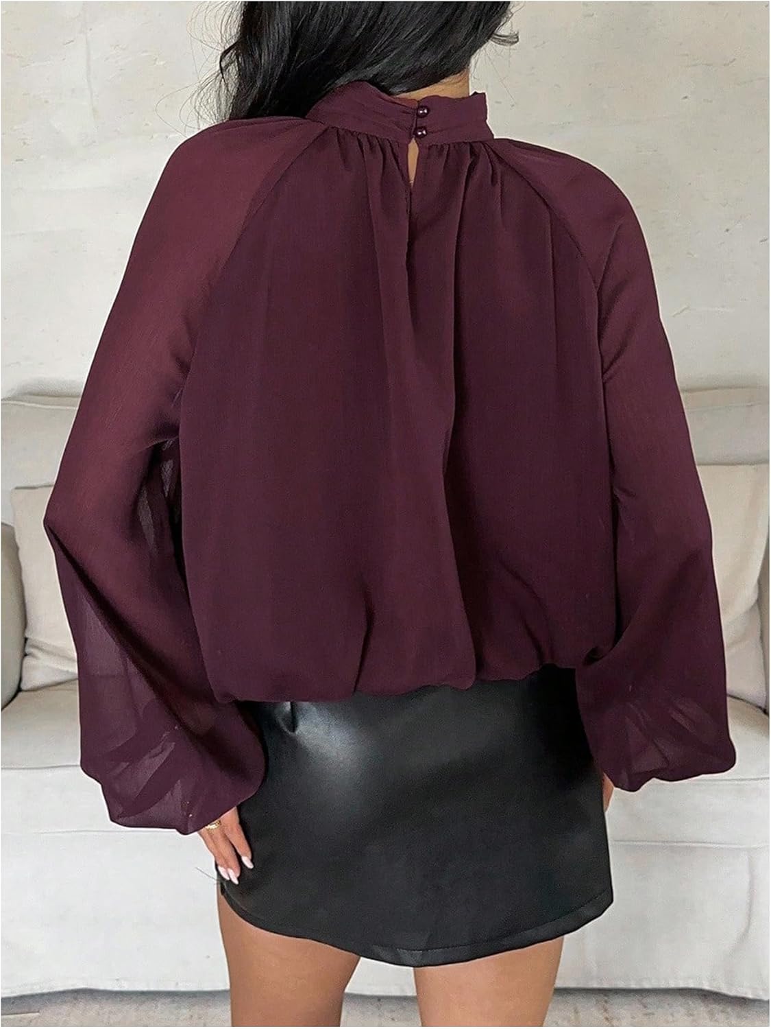 Women's Mesh Blouses Long Sleeve Mock Neck Business Casual Fall Work Office Shirt Tops - Image 2