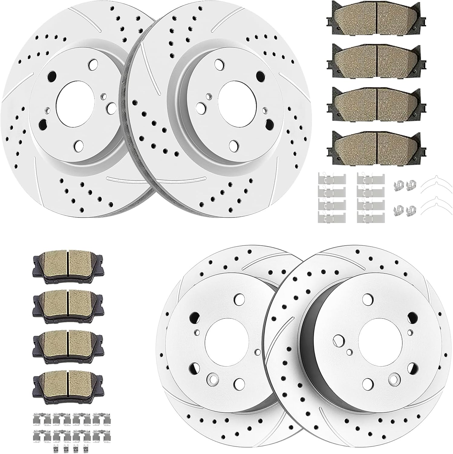 Front (11.65") and Rear (11.06") Drilled and Slotted Brake Rotors Ceramic Brake Pads Brake Kit Replacement for 2008 – 2012 Toyota Avalon 2007 – 2011 Camry 2007 – 2012 Lexus ES350