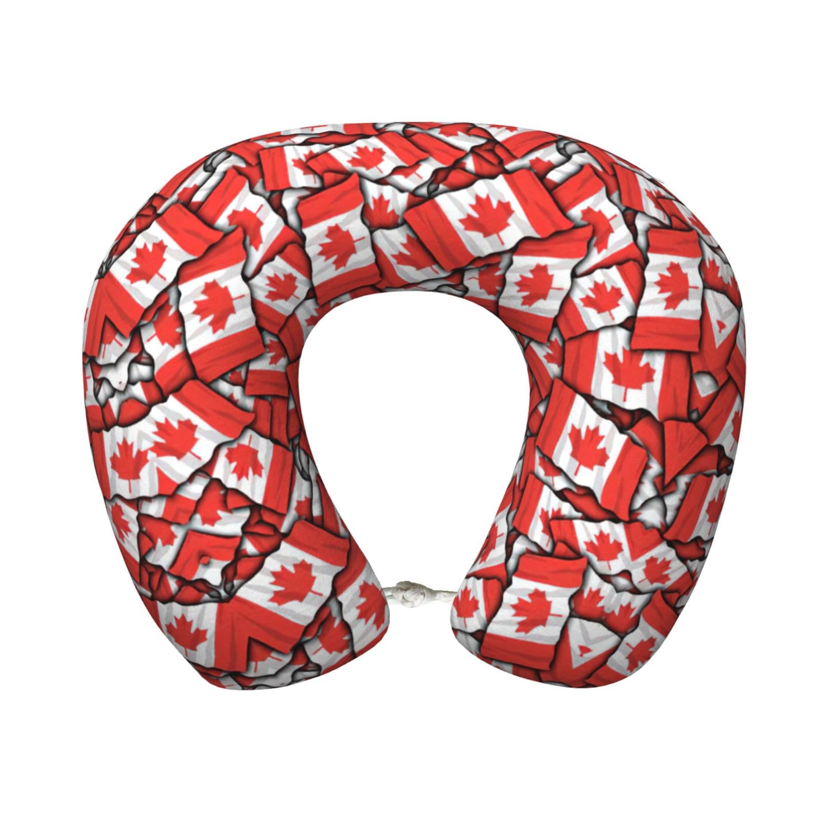 ASFgda U-Shape Memory Foam Canadian Flag Print Travel Pillow,Neck Support,Washable Cover For Airplane Car Home Office