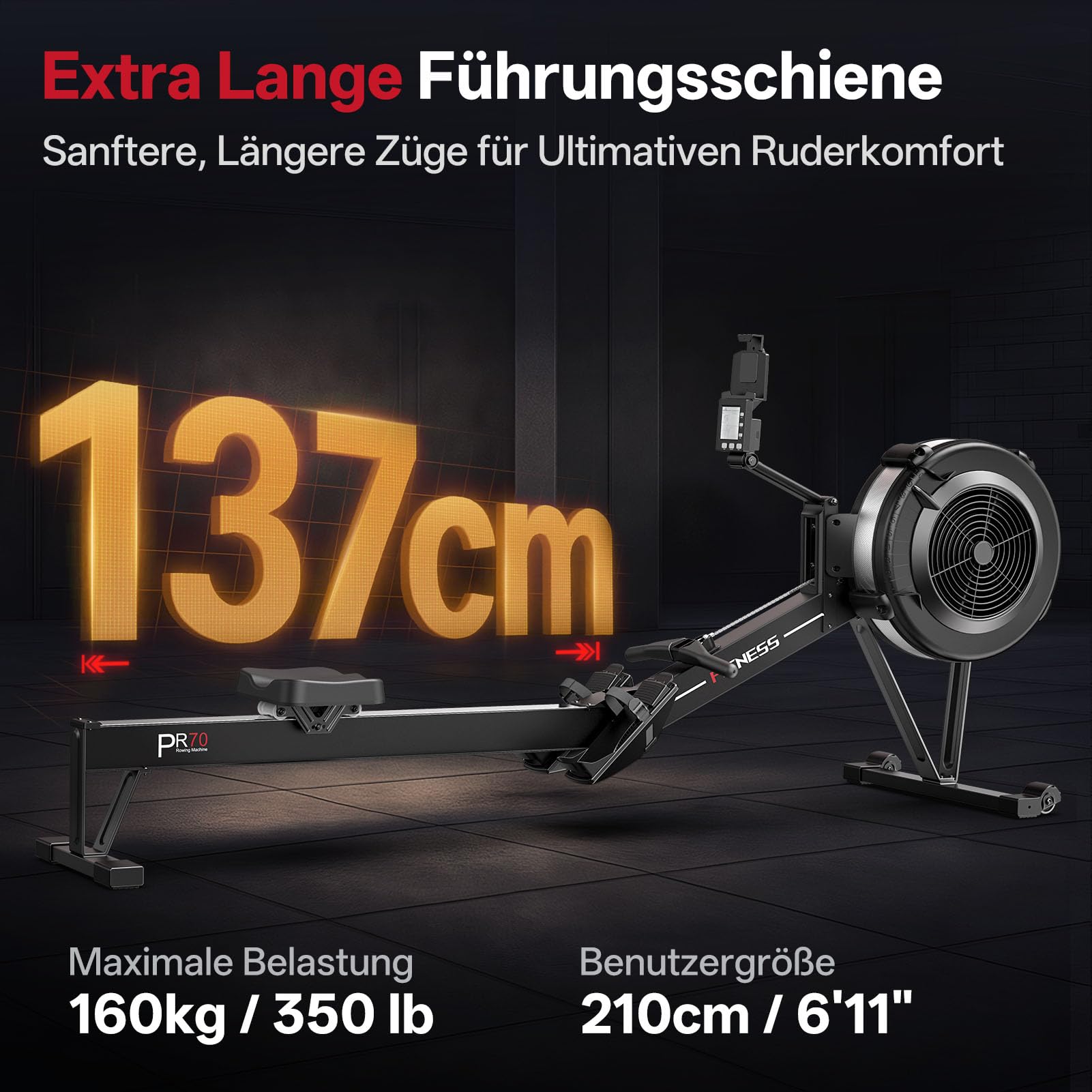 PASYOU Rudergerät Luftwiderstand für Zuhause, Professionelles Rudergeräte mit 10 Stufen Einstellbar, Professionelles Indoor-Rudergerät, Ergonomischer Komfortsitz,mit Kinomap APP, Tragfähigkeit 160 KG