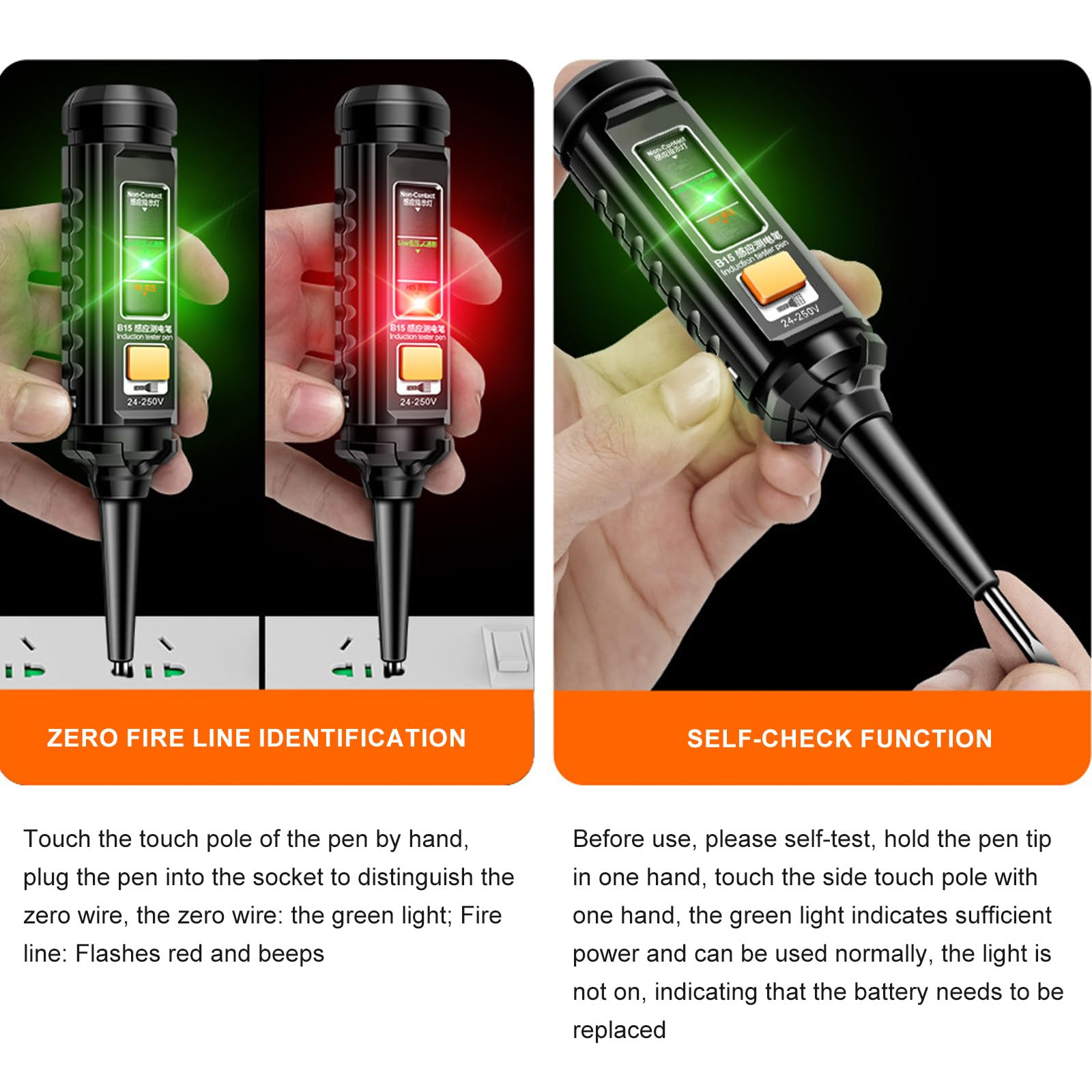 Lot 5 Stylos Électriques Multifonctions - Détection Rupture, Test Électrique, Lumière LED