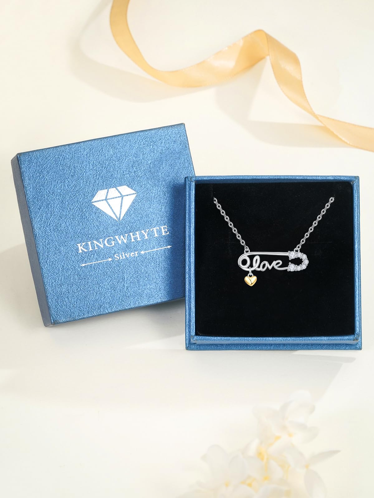 KINGWHYTE Agrafka łańcuszkowa, symbol wsparcia dla uchodźców, srebro wysokiej próby 925, spinacz biurowy, agrafka, zawieszka dla kobiet, Srebro szterlingowe, Cyrkon