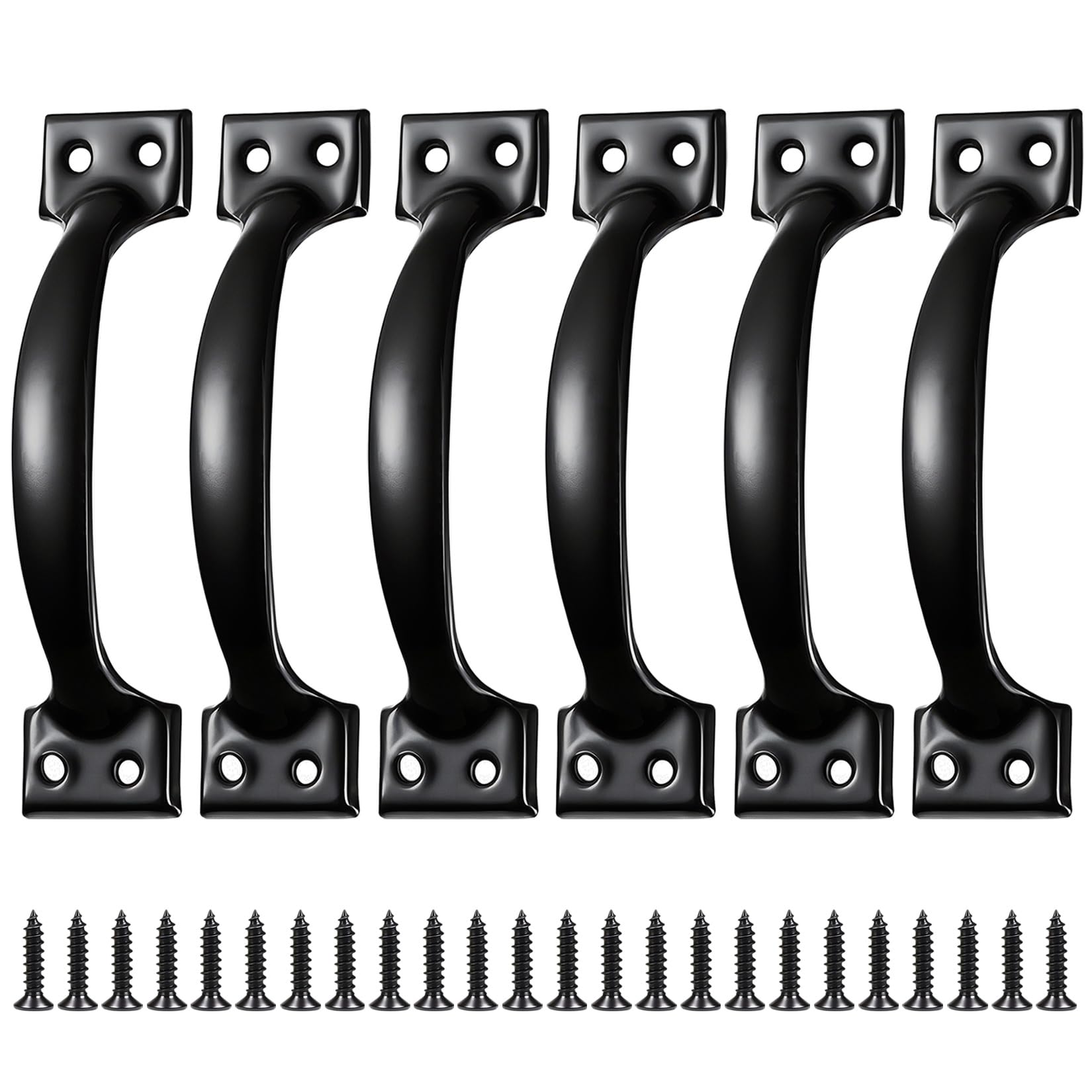 BaBahuanhuan 6 Pcs Black Door Handles, 98mm/3.86" Garden Gate Handles for Wooden Gates Outdoor Pull Handles for Doors Cabinets Furniture Home Garden Shed Door Handle Set, with Screws (6)