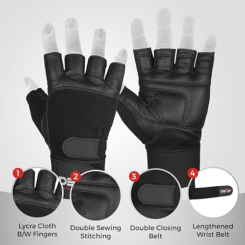 Miniatura 3 de DEFY - Guantes de levantamiento de pesas acolchados con muñequera de 13 pulgadas de largo, guantes de gimnasio de cuero genuino para levantamiento