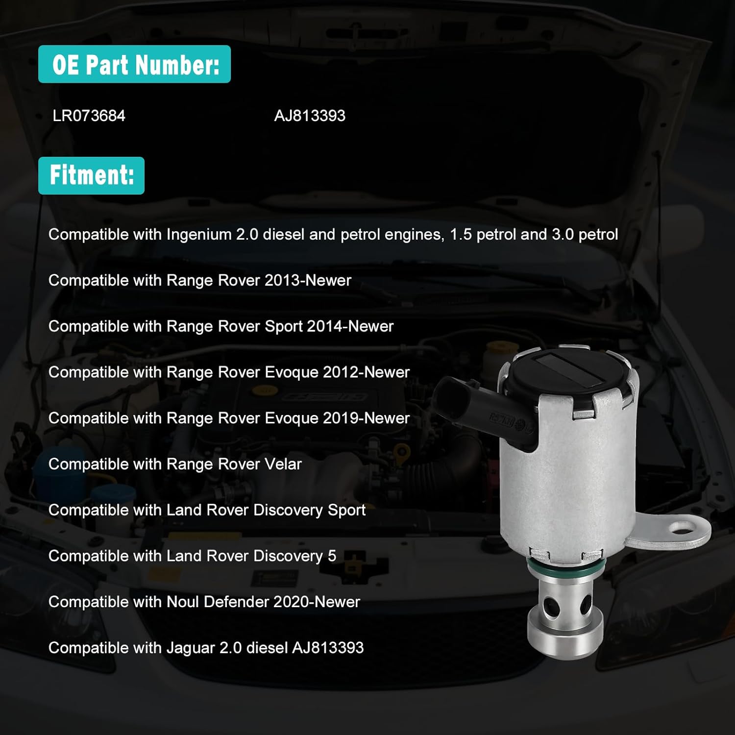 LR073684 AJ813393 Oil Cooling Piston Control Valve For Land Rover Discovery Sport 5, Range Rover Sport Evoque Velar, Jaguar diesel, For Ingenium 2.0 diesel and petrol engines,1.5 petrol and 3.0 petrol