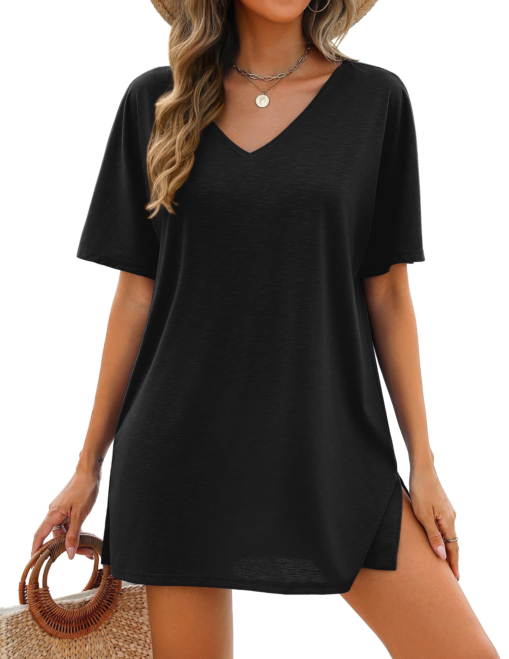 Women Swimsuit Short Sleeve Casual T-Shirt Dress Loose Beach Wear S-3XL-image-49