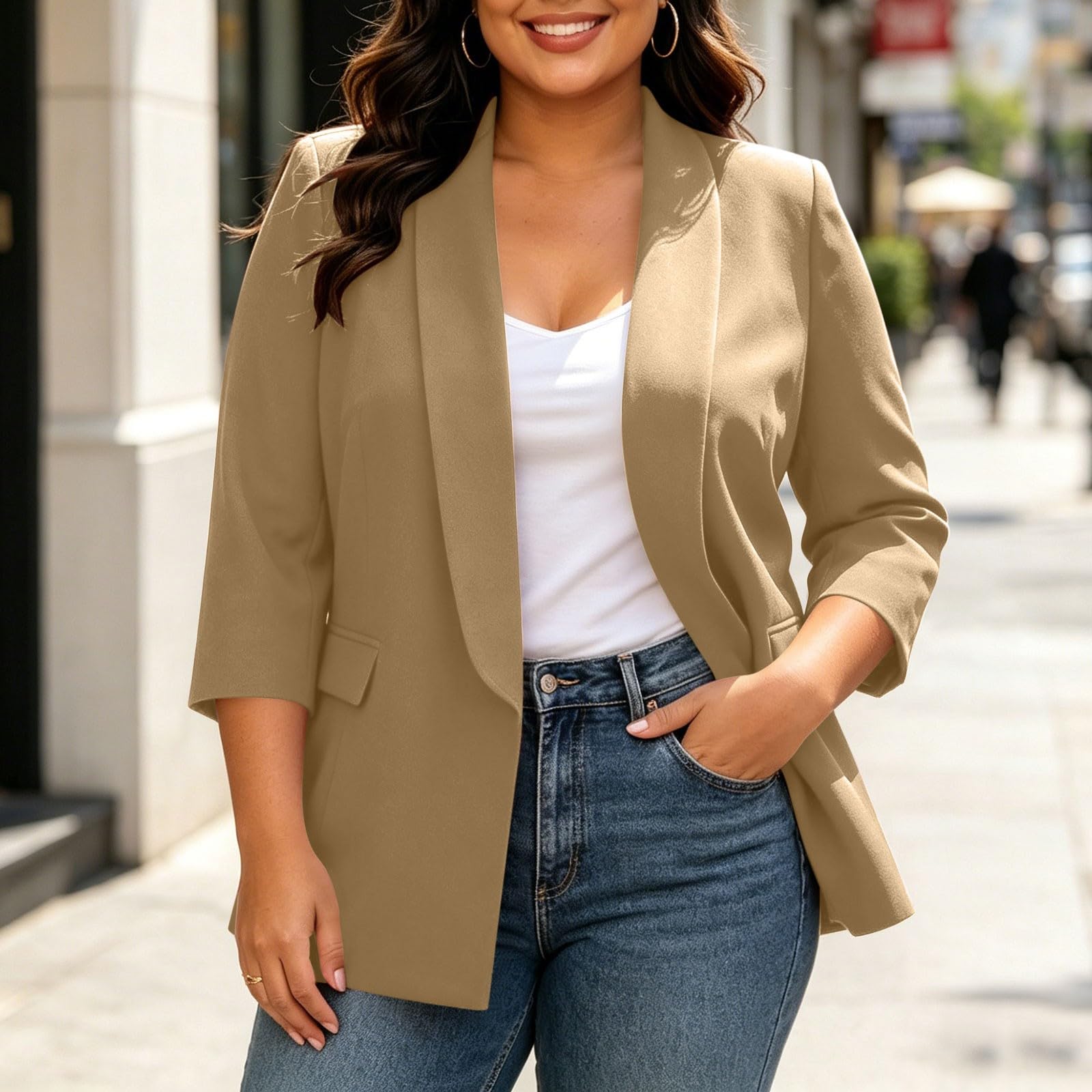 Große Größen Blazer Damen Blazer Arbeit Büro Leicht Elegant Jacke Lässiger
