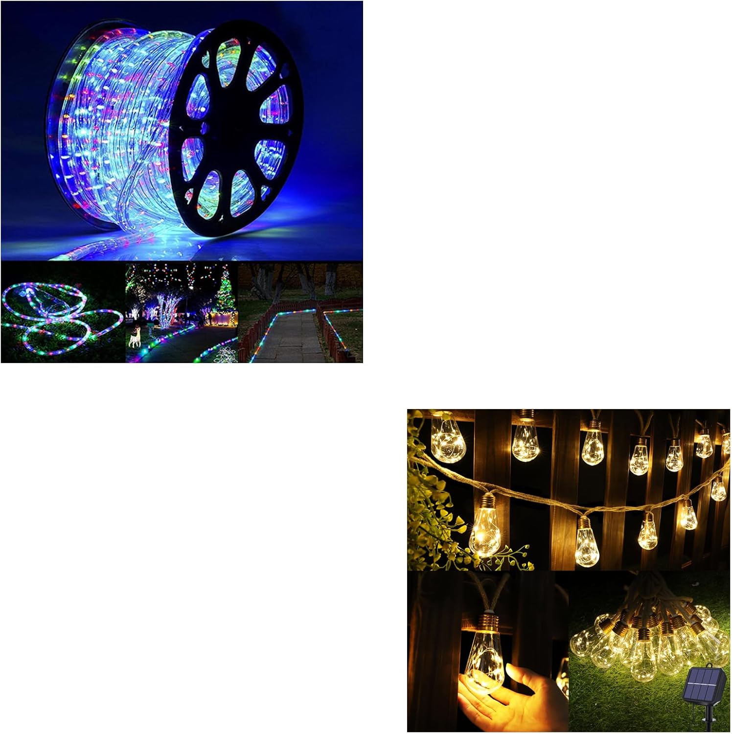 Jnaurb 20Ft Warm White Solar String Lights Outdoor, 50ft 360 LED Multicolor Rope Lights Outdoor with 8 Modes, Waterproof for Garden Patio, Indoor Outdoor Decorations