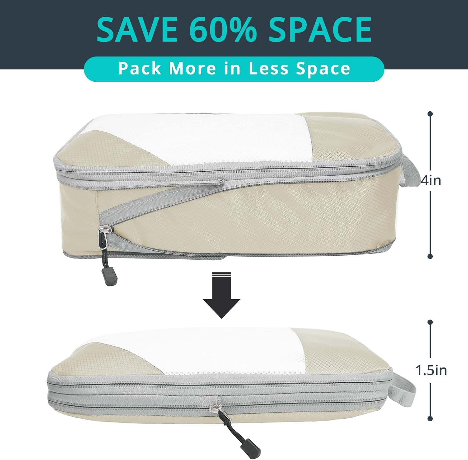 NICOSHOW Compression Packing Cubes 6 Set, Compressible Space-Saving Packing Cubes for Travel - Compression Bags, Luggage Organizer, Travel Essentials for Women, Beige