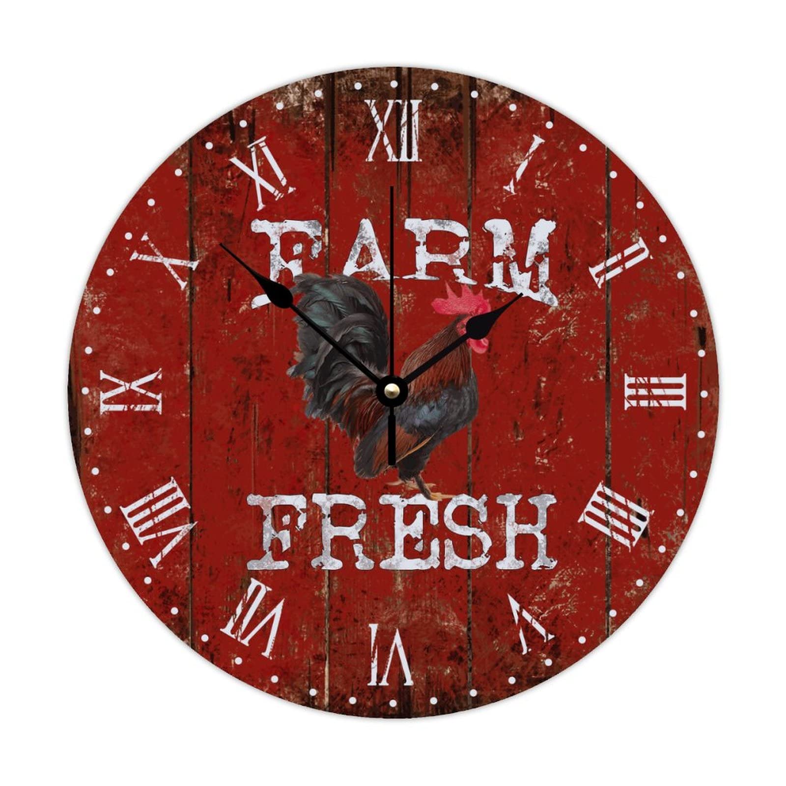 Horloge murale en bois coq 38cm silencieuse pour cuisine et salon