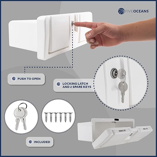 Miniatura 10 de Five Oceans Caja de guantes de barco, con cerradura con 2 llaves, plástico ABS blanco de alto impacto y resistente a los rayos UV - FO2894