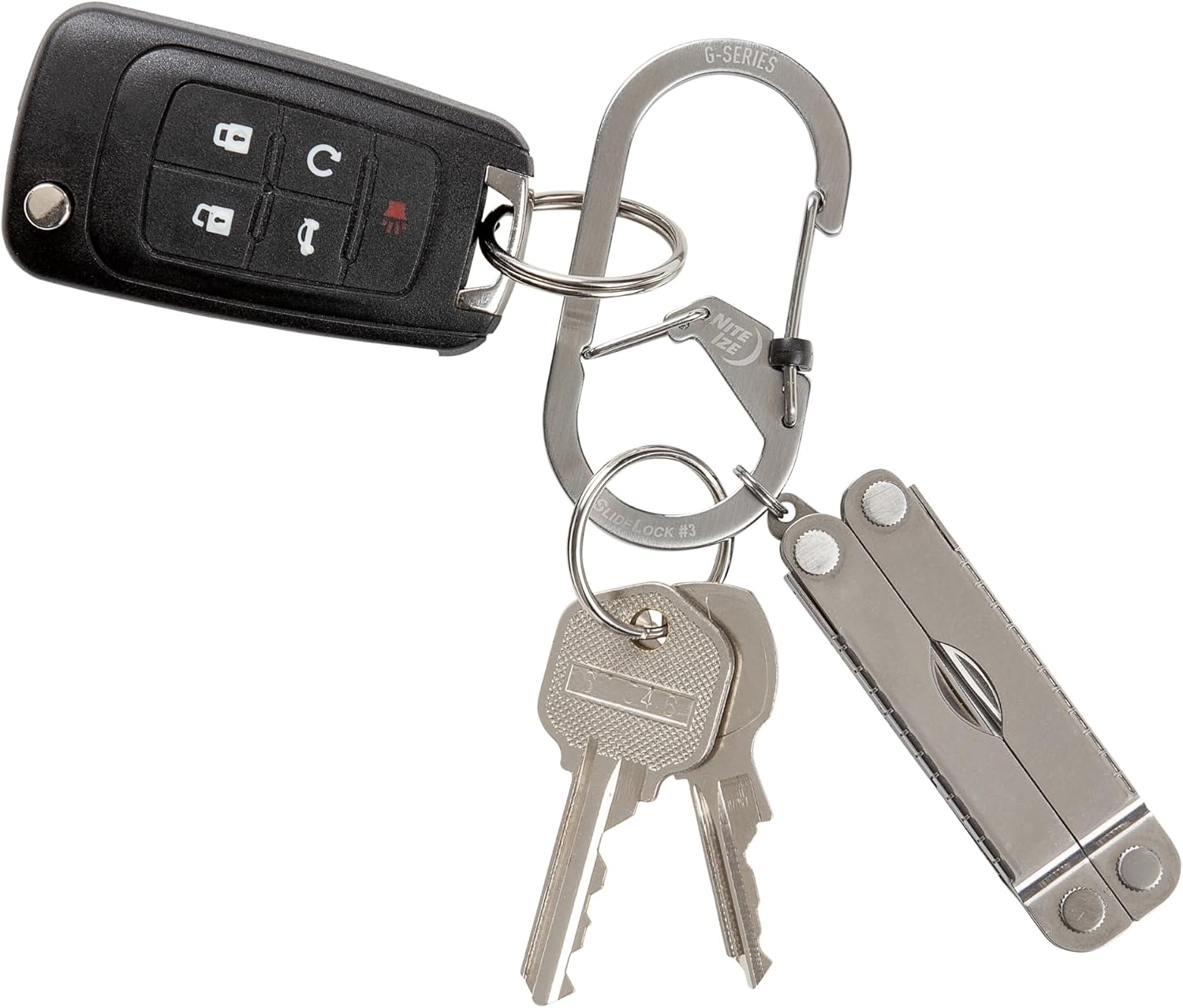 Nite Ize G-Series SlideLock Dual Chamber Carabiner - Key Holder & Organizer with SlideLock - Heavy-Duty Carabiner Clip for Car Keys, Keychain Accessories & More - Size 3, Stainless Steel (3 Pack) image 3