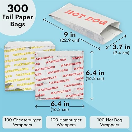 Miniatura 4 de Stockroom Plus Burger Wrappers - Surtido de 300 piezas, texto rojo y amarillo, envoltorios de hamburguesas de papel y papel y fundas para perros