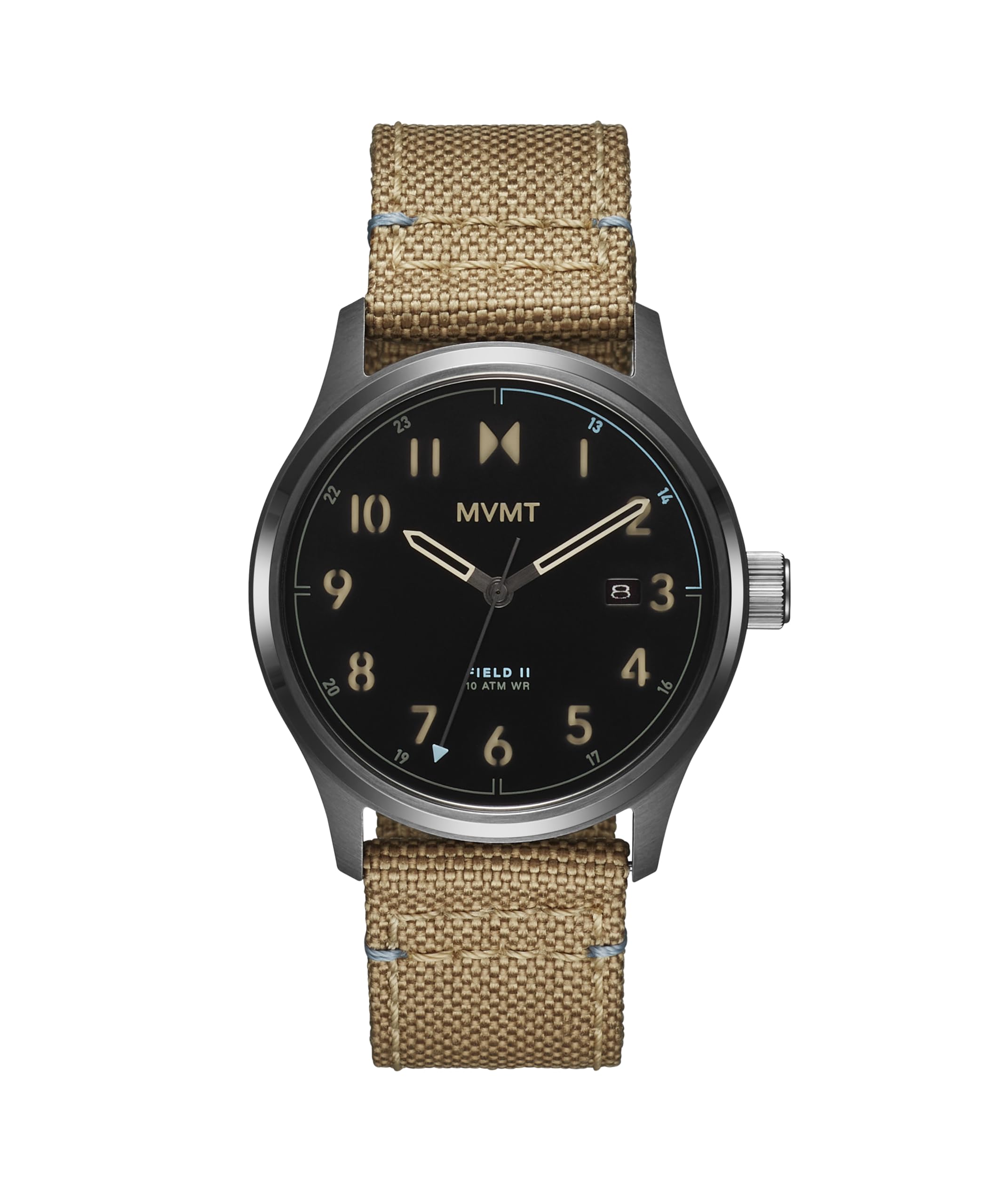 MVMT Field II 41mm Quartz Watch, front view with desert sand strap