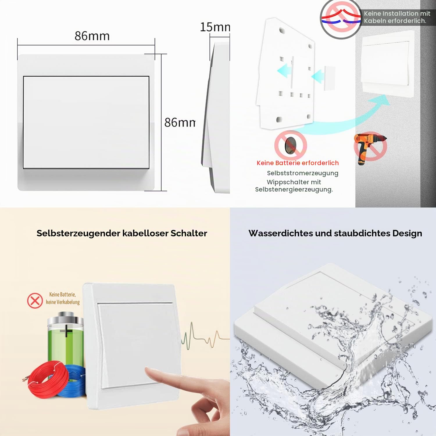 DieseRC Selbst-generierender Funk Lichtschalter, RF Funkschalter und Relais Empfänger, Controller mit Sicherung, Kinetischer Schalter ohne Batterie