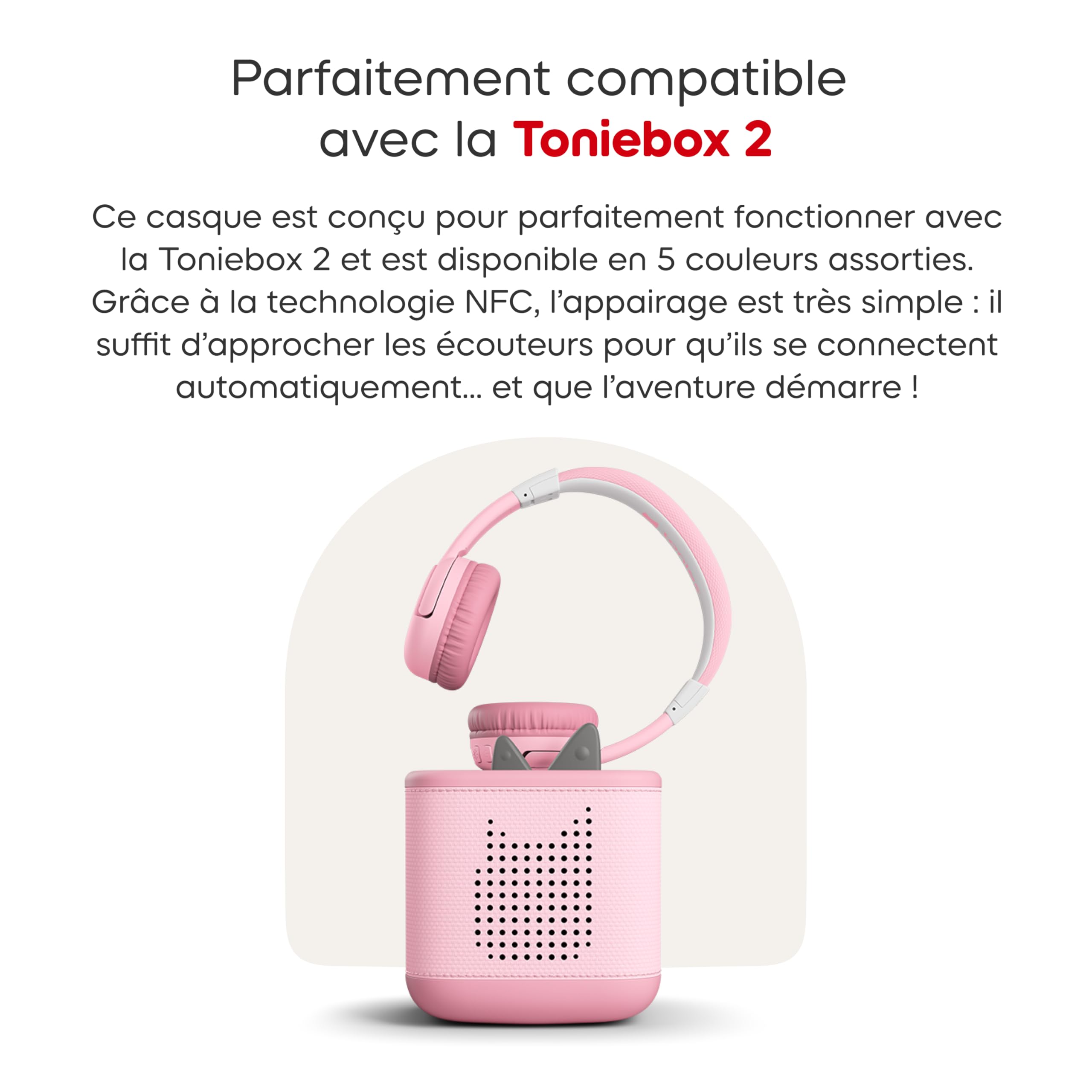 tonies Casque pour Enfant, Compatible avec Toniebox 2, Pliable et Facile à Ranger, Écoute sans Fil grâce au Bluetooth, Limiteur de Volume, pour Enfant à partir de 3 Ans, Rose Fleur
