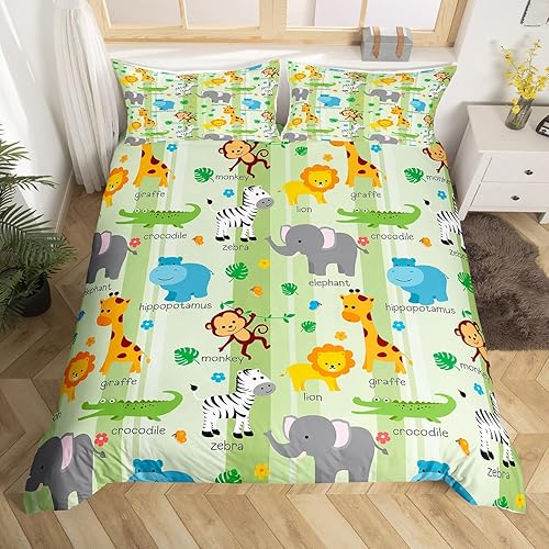 Miniatura 3 de Erosebridal Funda de edredón para niños y niñas, diseño de animales de la selva, diseño de elefante, hipopótamo, cocodrilo, jirafa, mono, para niños