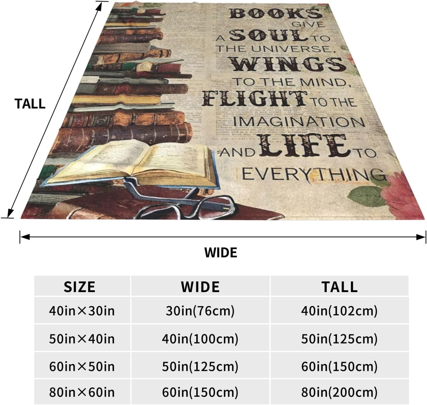 Book Blanket Motivational Book Decor Throw Blanket Gifts for Girls Boys Book Lover Winter Couch Bedding Super Warm Soft Plush Lightweight Fleece Flannel Blanket for Kids Adults Men Women 60"X50"