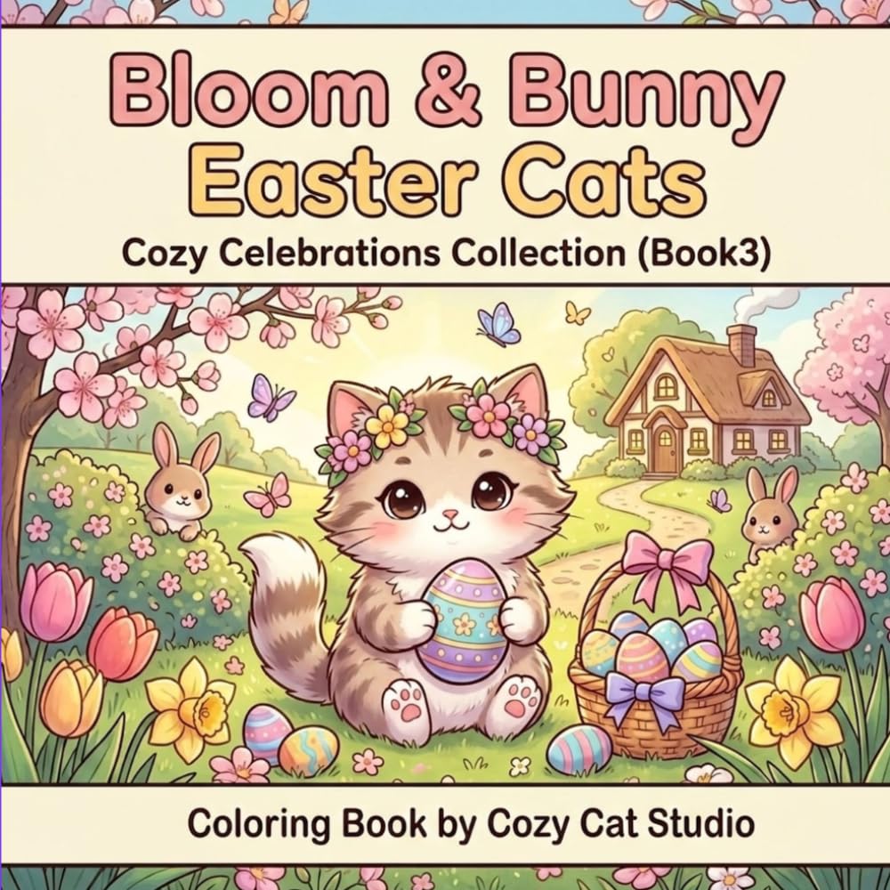 Bloom & Bunny Easter Cats: A Bold & Easy Coloring Book for Teens, Adults, Seniors & Beginners (Cozy Cats Universe)