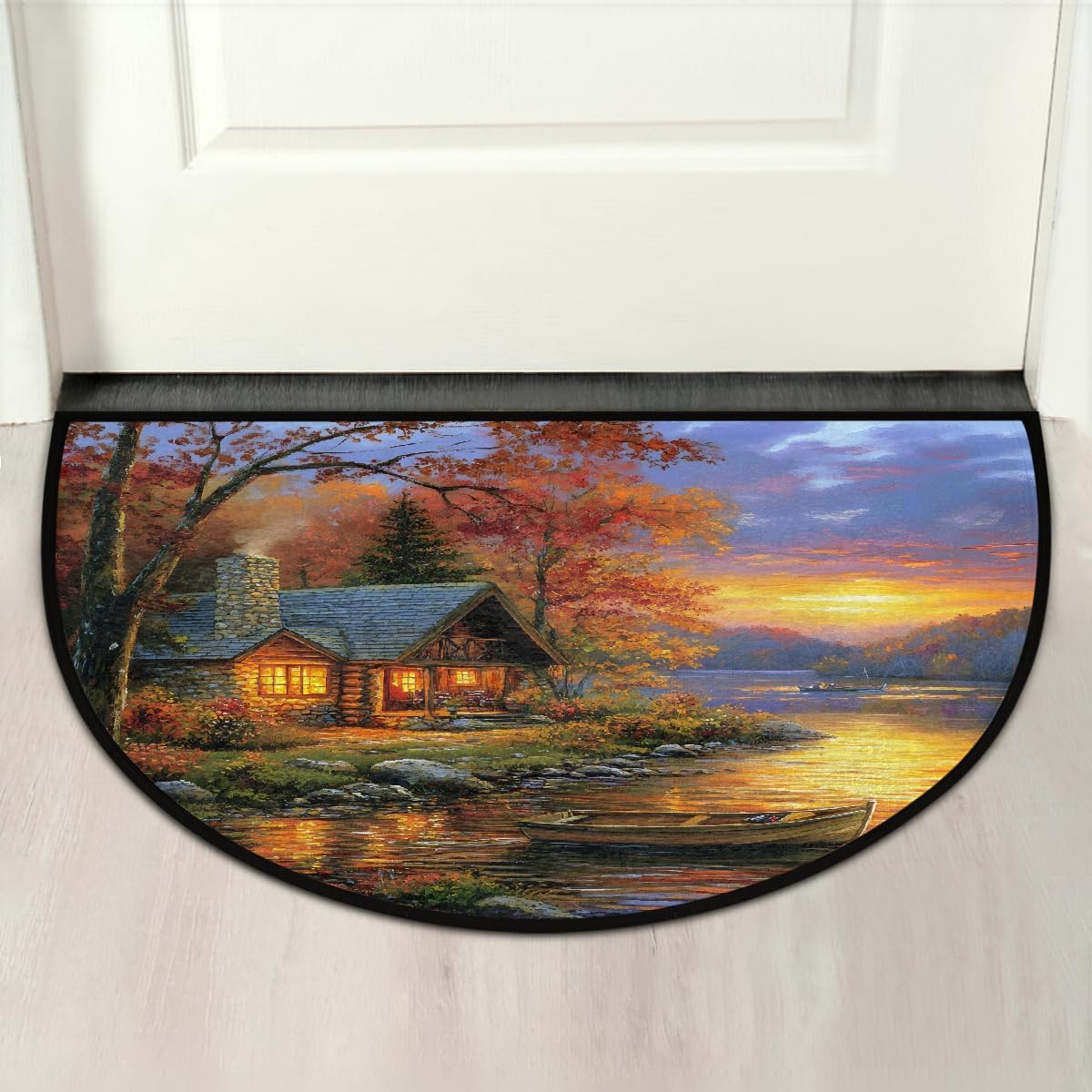 Half Round Door Mat House Pretty Lake Non Slip Absorbent Semi Circle Area Rugs Washable Half Moon Floor Mats for Indoor Outdoor Patio Kitchen Bathroom Entryway Fireplace Home Carpet Decor