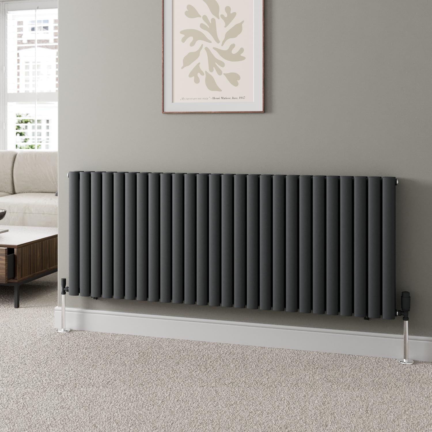Duratherm Anthracite Duratherm® 600 X 1560Mm Horizontal Designer Radiator Double Column Oval Tube Modern Central Heating Panel Bathroom Radiators