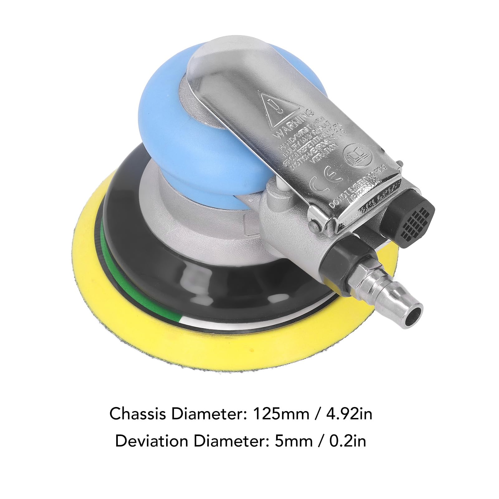 Air Palm Random Orbital Sander, 5in Aluminum Alloy Pneumatic Sanding Machine 12000RPM Palm Grinder Random Orbit Air Sanders for Vehicle Furniture