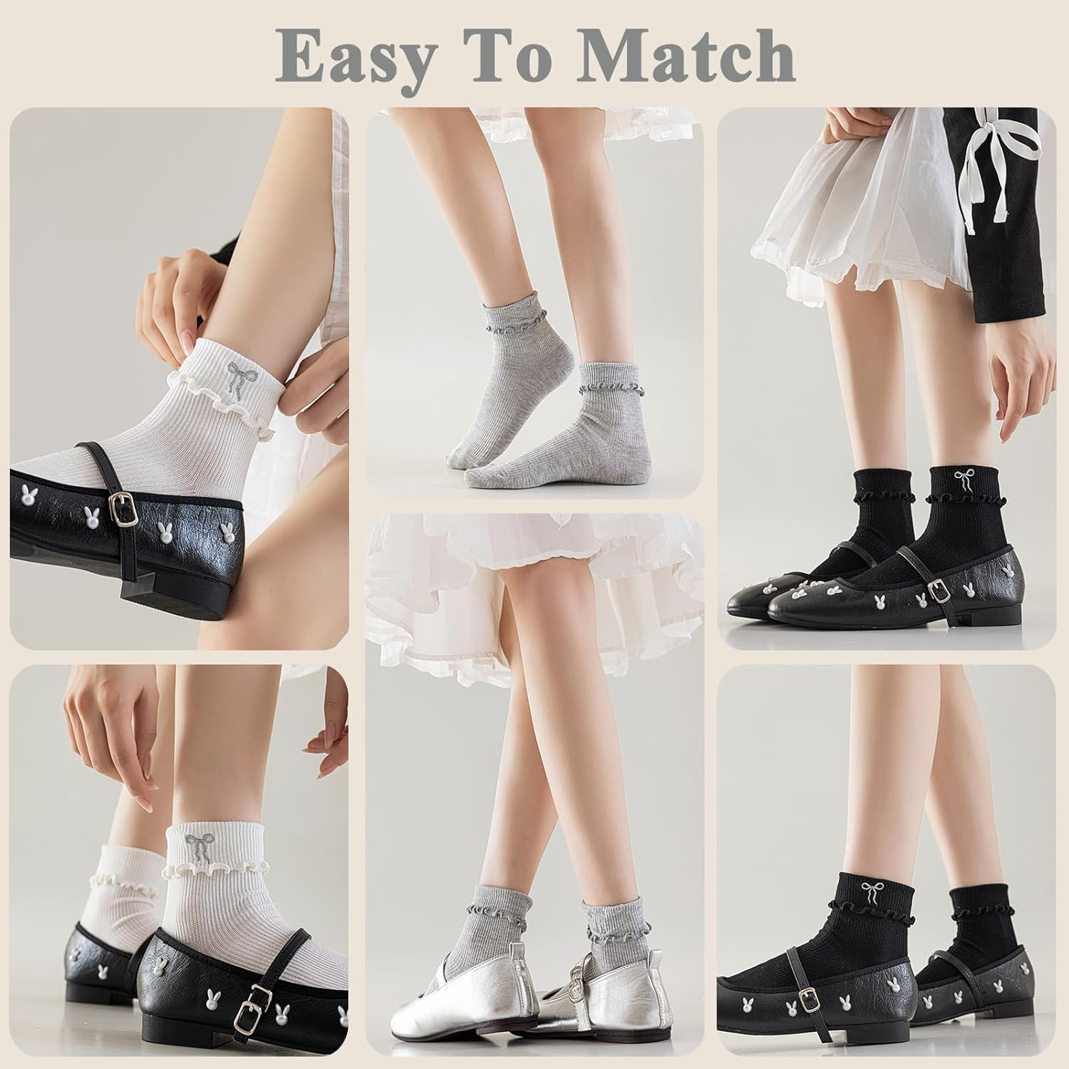 Mcool Mary Women's Ankle Socks Thin Ruffle Casual Cotton Frilly Breathable Cute Knit Lettuce Socks Embroidery Bow 3 Pack Size 5-9 - Image 8