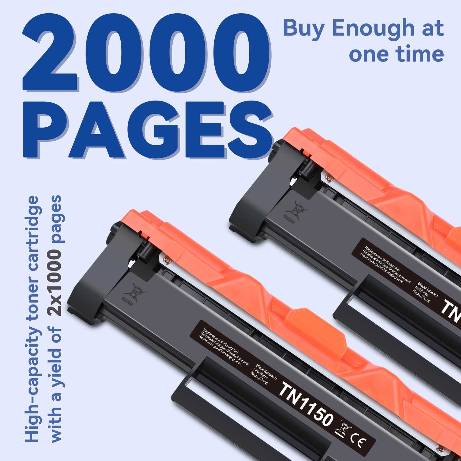 TN1150 Toner DCP-L1640W DCP-L1660W HL-L1240W 1000 Pagine Nero 2-pezzi | Compatibile con Brother DCP L1640W DCP L1660W HL L1240W Cartuccia di Toner per TN-1150 Nero