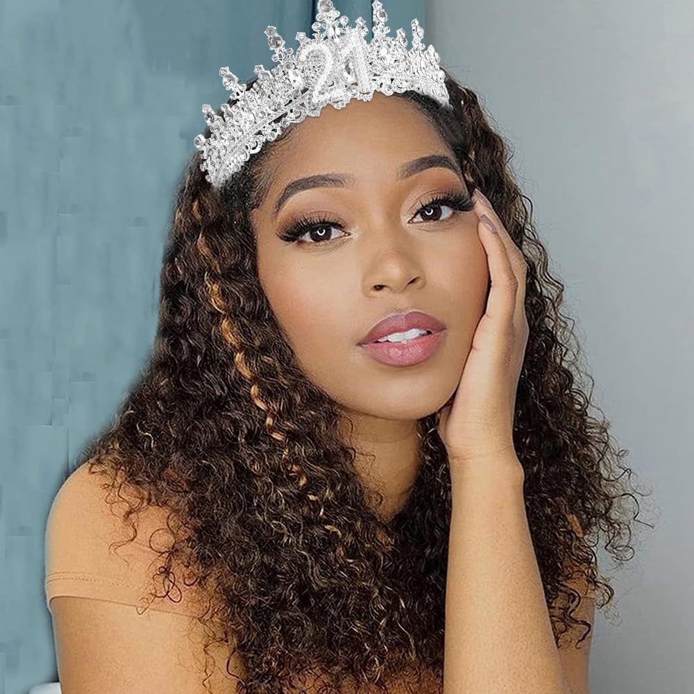 TOBATOBA 21st Birthday Crown: Silver Tiara with Crystals & Pearls for Women Turning 21 - Image 5