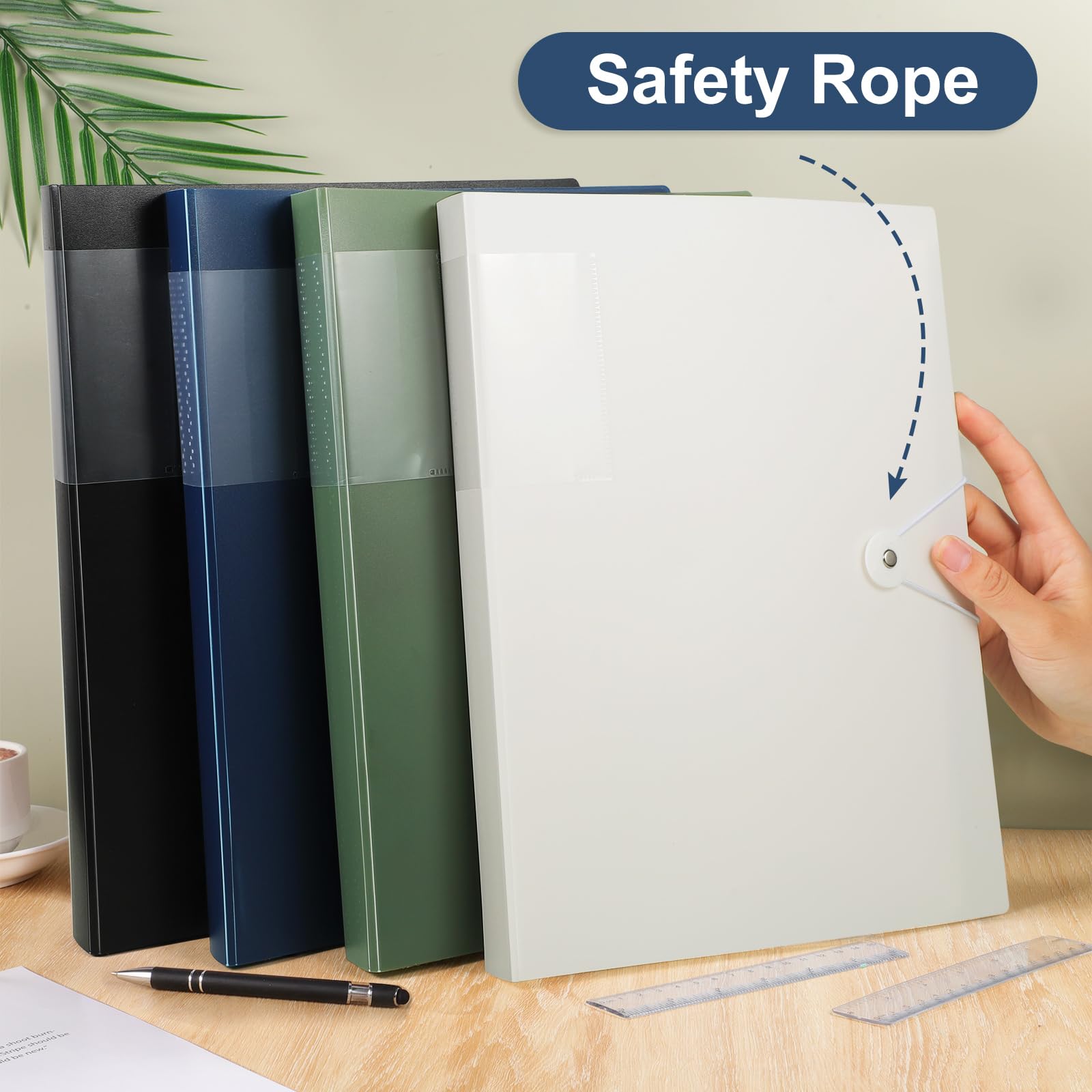 4-Pack A4 Display Folders – 160 Pockets Total, Plastic Sleeve Presentation Binders With Safety Rope (Purple, Pink, Blue, Black)-1145537