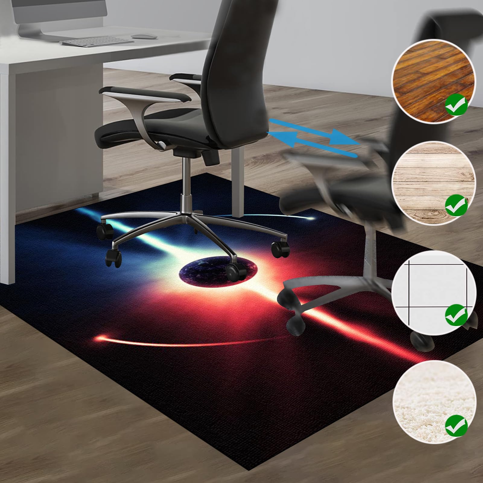Tapis de chaise de jeu pour moquette et parquet - Antidérapant - 120 x 150 cm - Protection de sol lavable pour chaises roulantes - Idéal pour la maison et le bureau