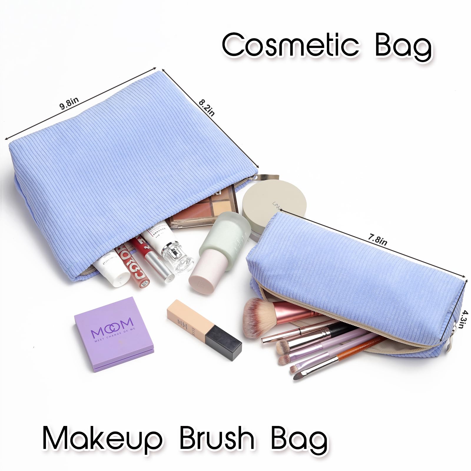 SANYETS 3 Pieces Makeup Bag Cosmetic Bag,Blue Small Zipper Pouch,Corduroy Makeup Purse Pouch,Cute Mini MakeUp Pouch,Cute Preppy Aesthetic Stuff for Girls