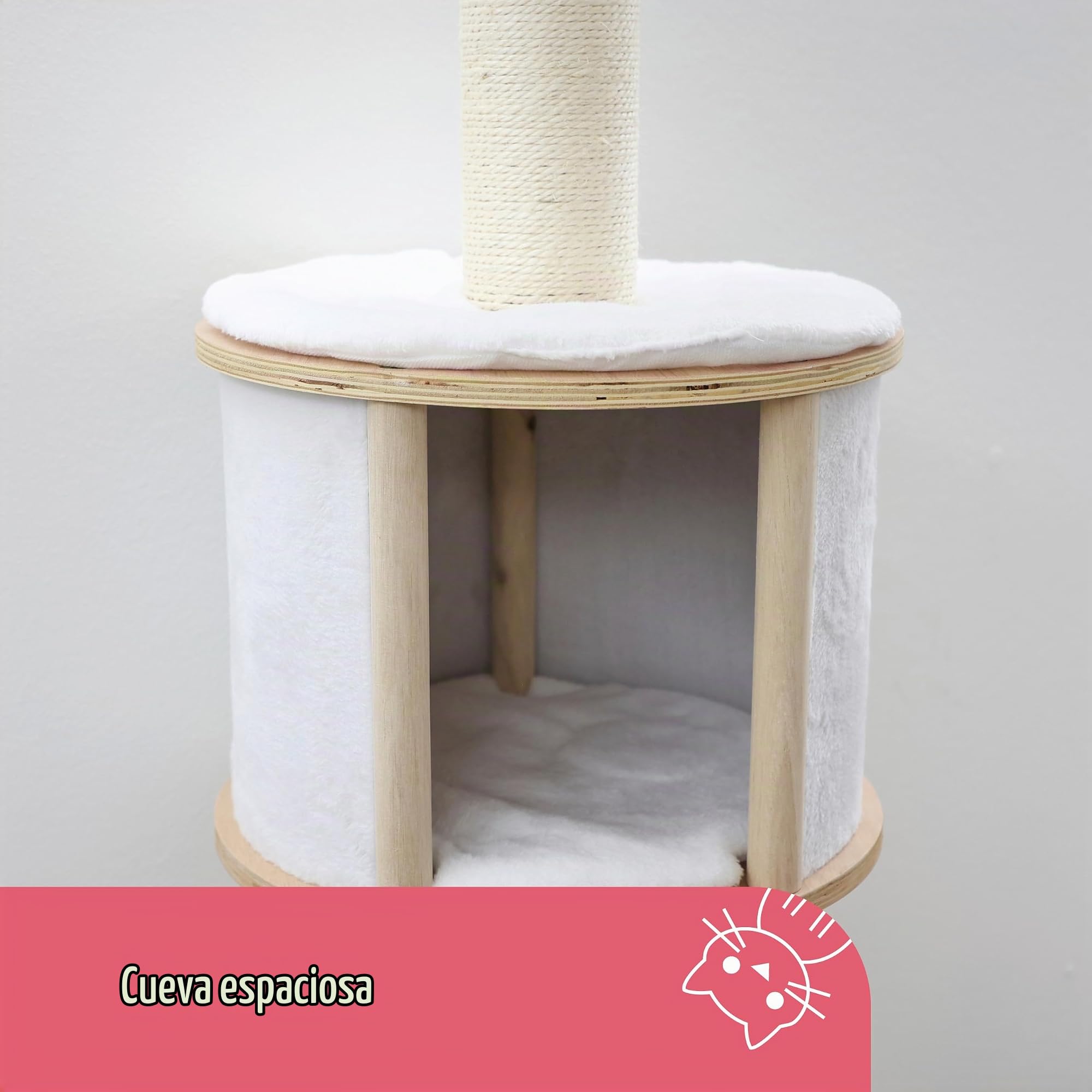 Kerbl Pet Rascador de pared Dolomit, árbol para gatos, blanco, 168cm, madera, felpa, sisal, para gatos, cojín extraíble y acolchado