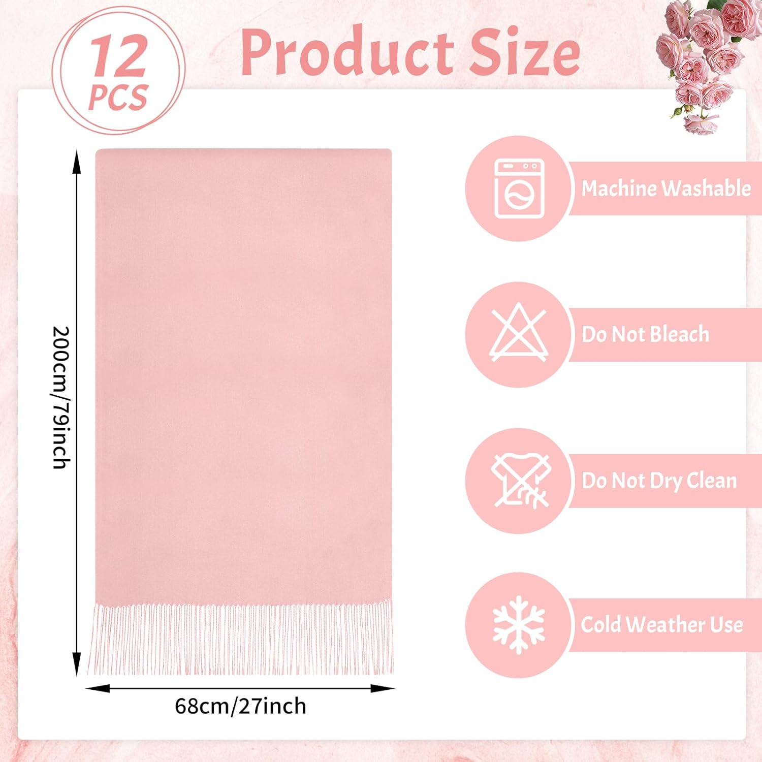 12 Pack Wedding Pashmina Shawls Wraps Bulk 79 x 27 Scarf for Guests Wedding Favor Bridal Shawls Gift Outdoor