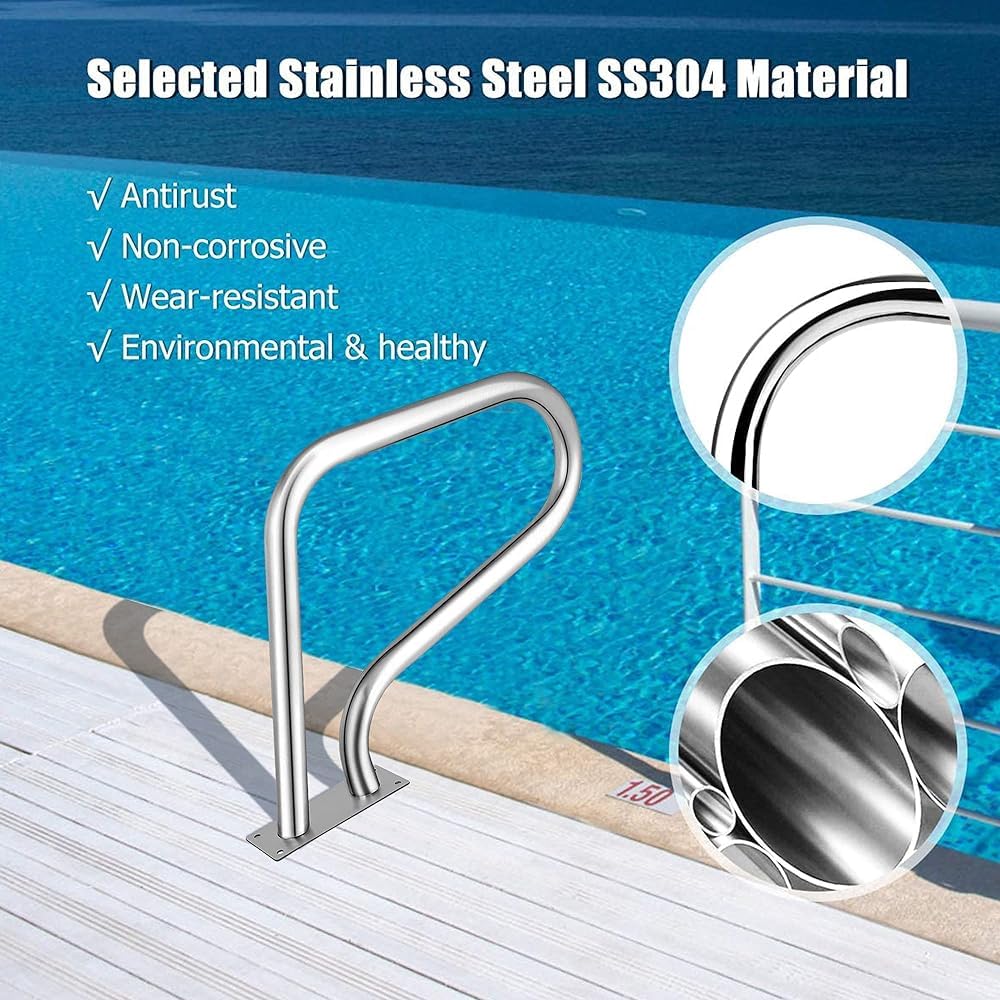 Pasamanos de acero inoxidable para piscina, pasamanos de seguridad para piscina, diseño reforzado para acceso a escaleras